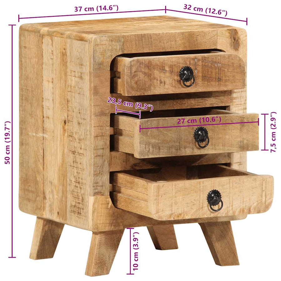 Nachtkastje 2 st 37x32x50 cm massief hout ruw mangohout