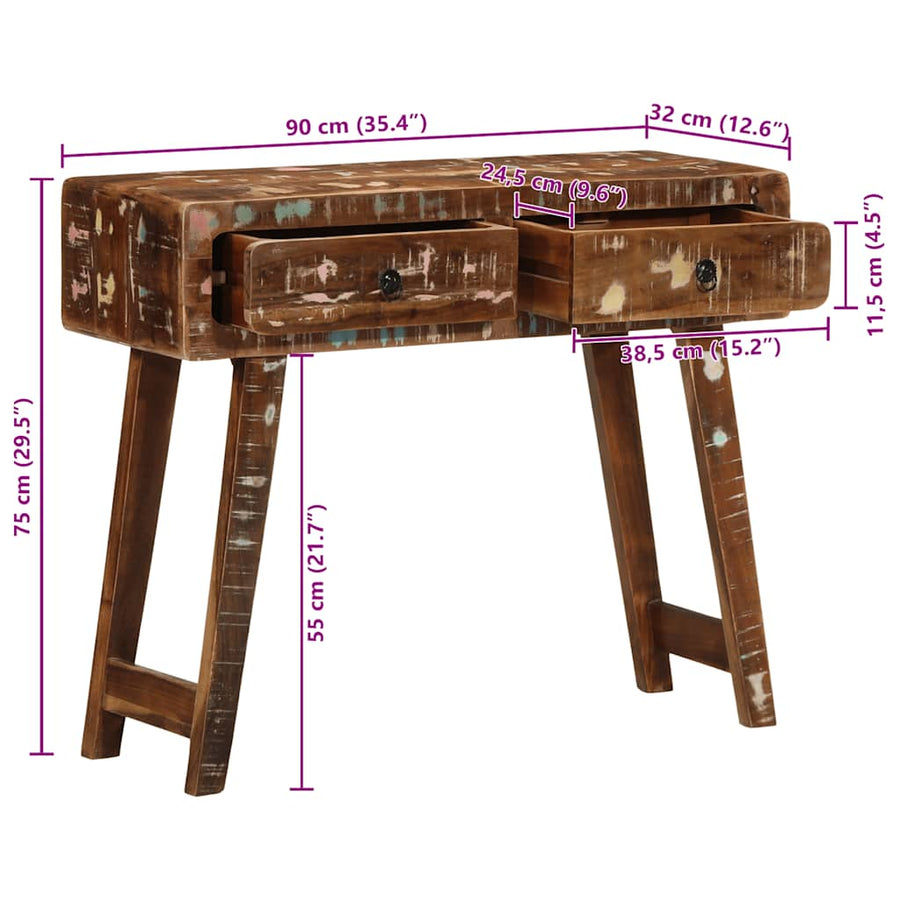 Wandtafel 90x32x75 cm massief gerecycled hout