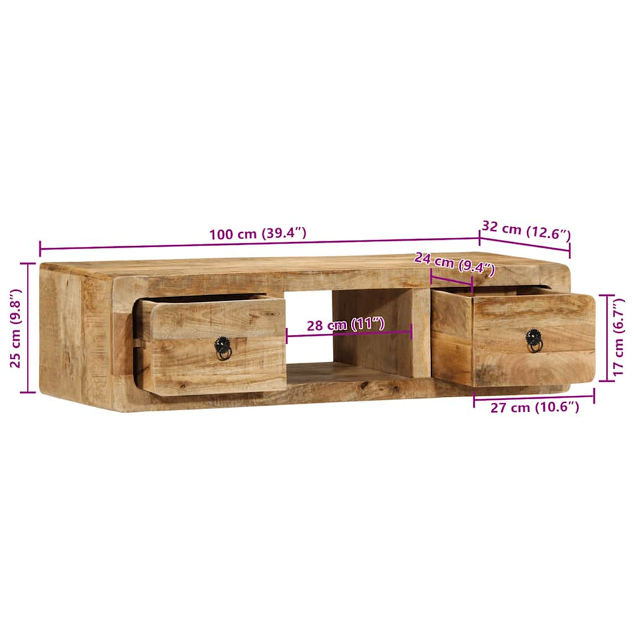 Tv-wandmeubel 100x32x25 cm massief hout ruw mangohout