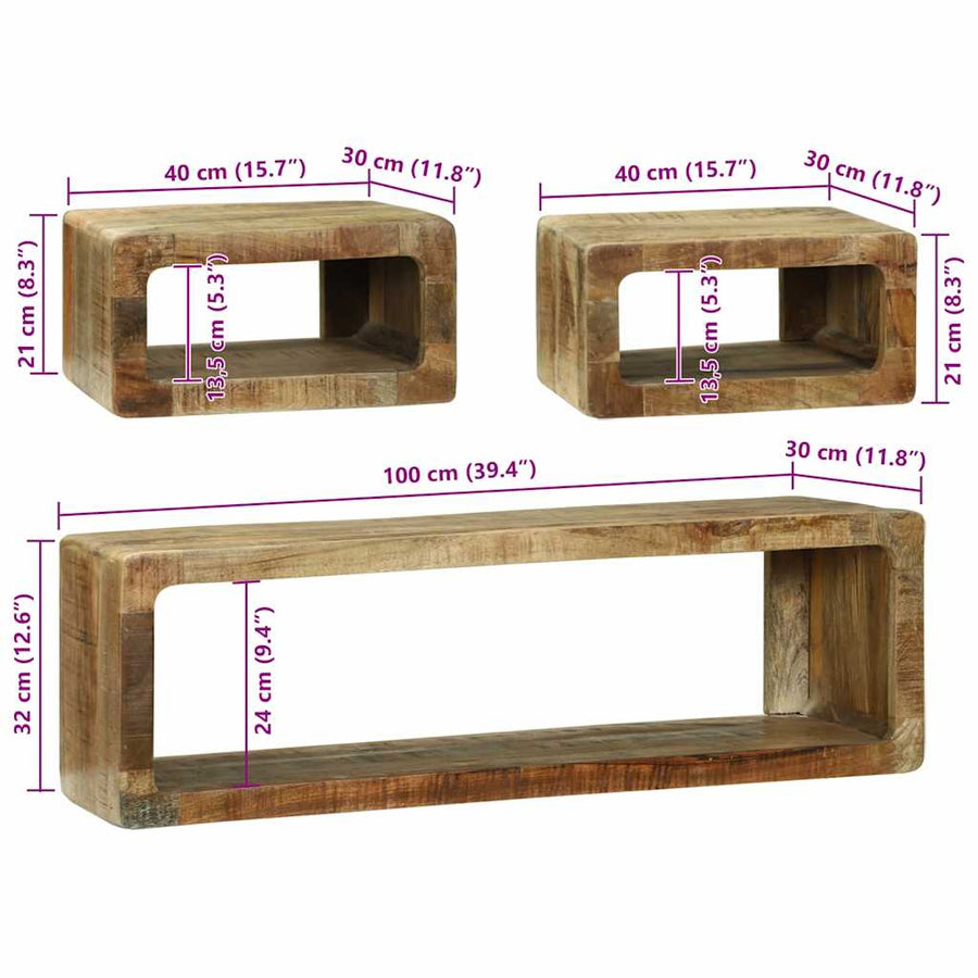 3-delige TV-meubelset Massief hout Ruw mangohout