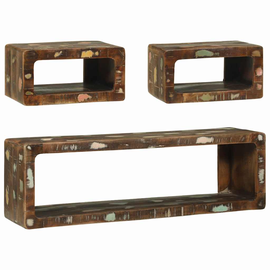 Tv-meubelset met plank 3 pcs Multikleur Massief gerecycled hout