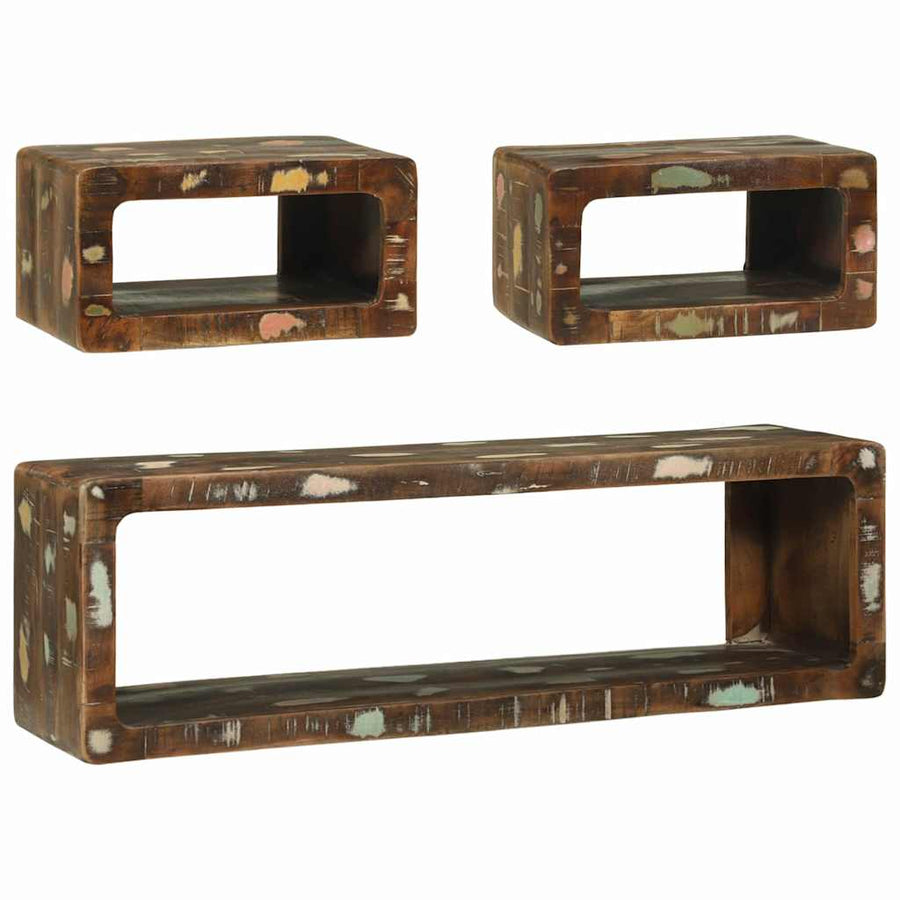 Tv-meubelset met plank 3 pcs Multikleur Massief gerecycled hout