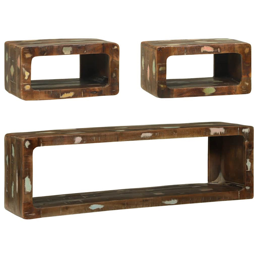 Tv-meubelset met plank 3 pcs Multikleur Massief gerecycled hout