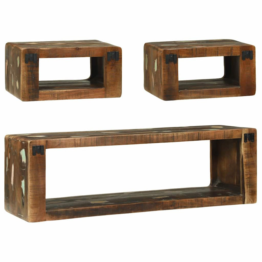 Tv-meubelset met plank 3 pcs Multikleur Massief gerecycled hout