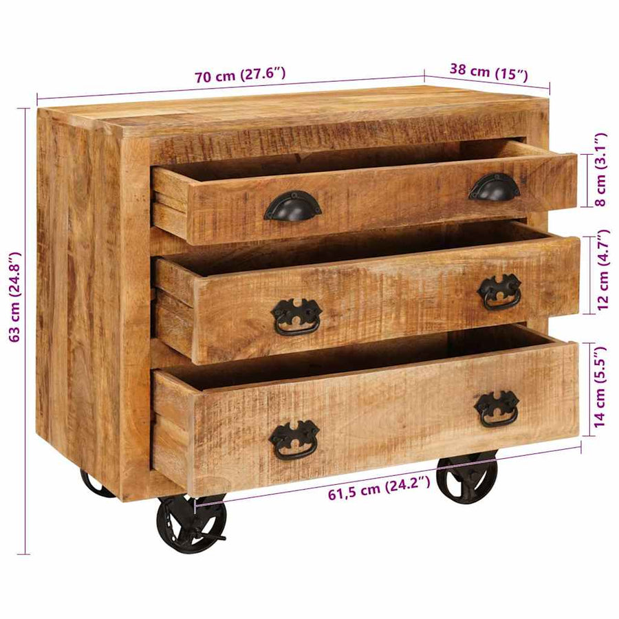 Bijzetkast Bruin 70 x 38 x 63 cm massief mangohout
