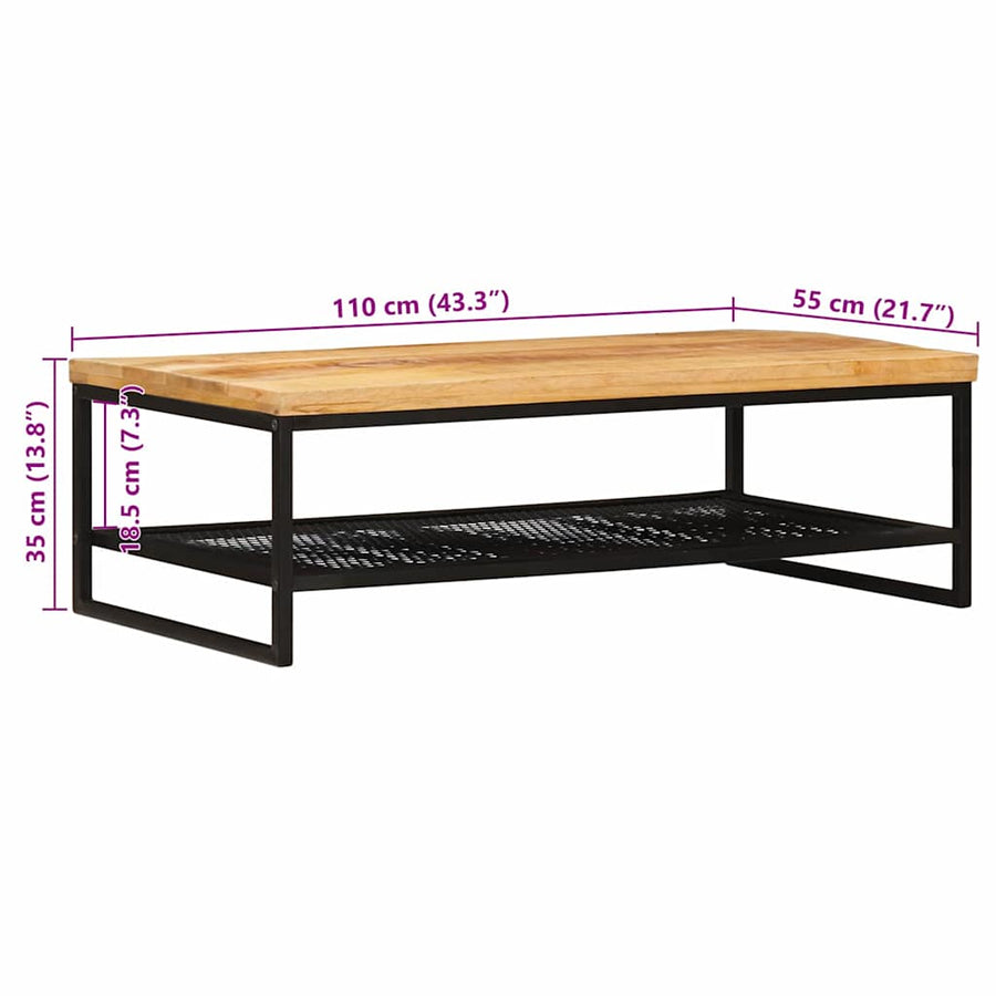 Salontafel Bruin en zwart 110 x 55 x 35 cm Massief Mango Hout