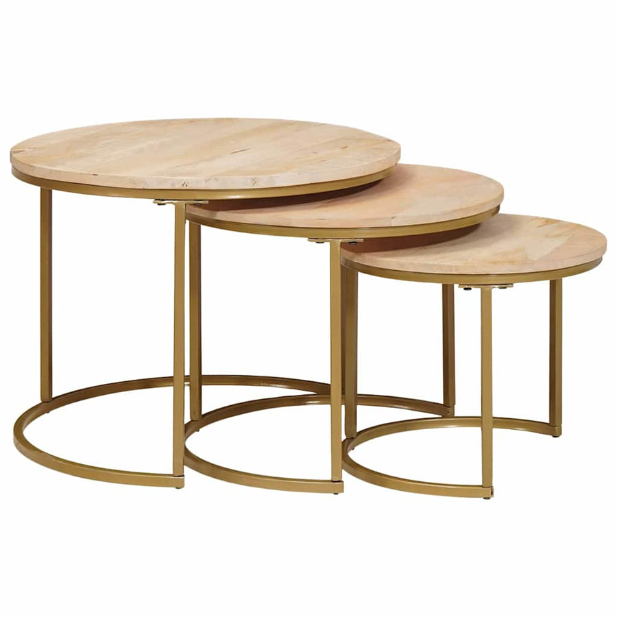 Nest Koffietafels 3 pcs Wit Massief mangohout en staal