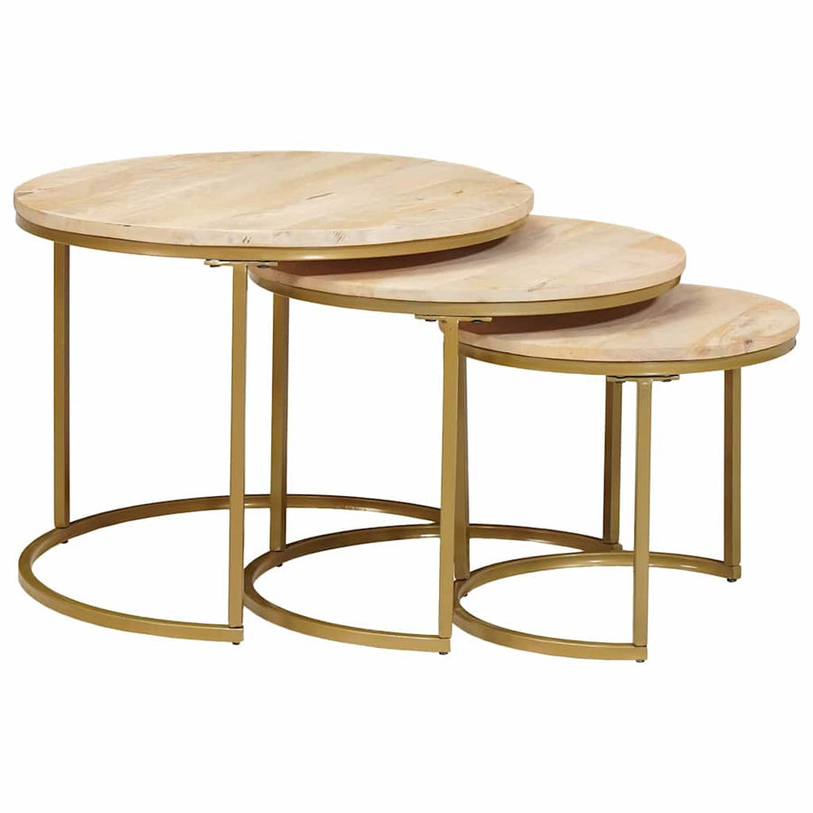 Nest Koffietafels 3 pcs Wit Massief mangohout en staal
