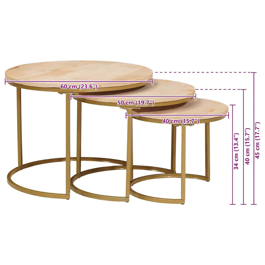 Nest Koffietafels 3 pcs Wit Massief mangohout en staal