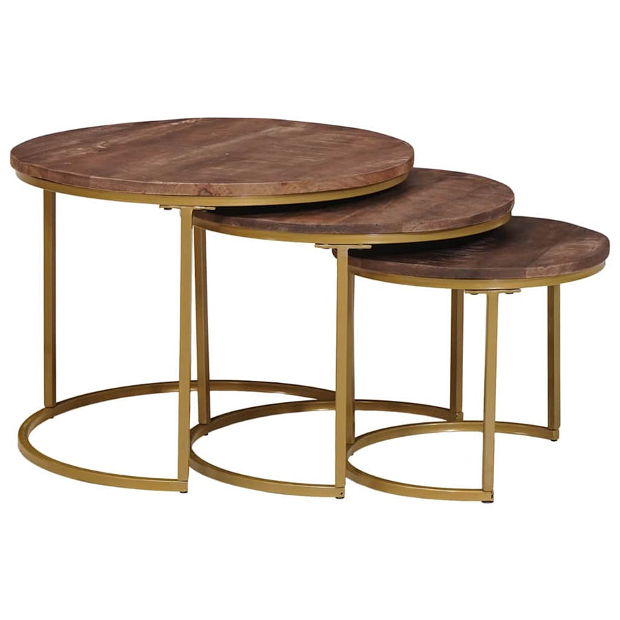 Nest Koffietafels 3 pcs Donkerbruin Massief mangohout en staal