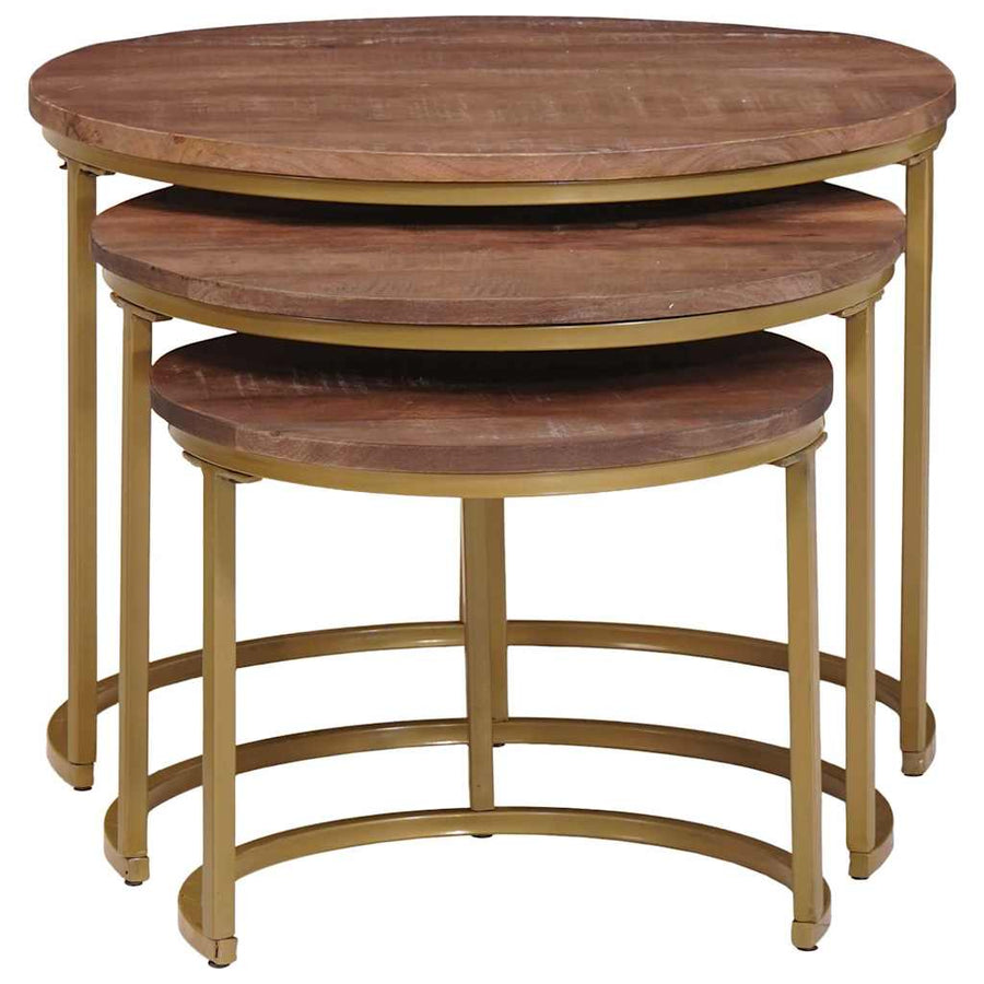 Nest Koffietafels 3 pcs Donkerbruin Massief mangohout en staal