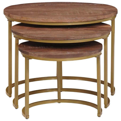 Nest Koffietafels 3 pcs Donkerbruin Massief mangohout en staal
