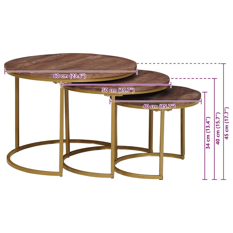 Nest Koffietafels 3 pcs Donkerbruin Massief mangohout en staal