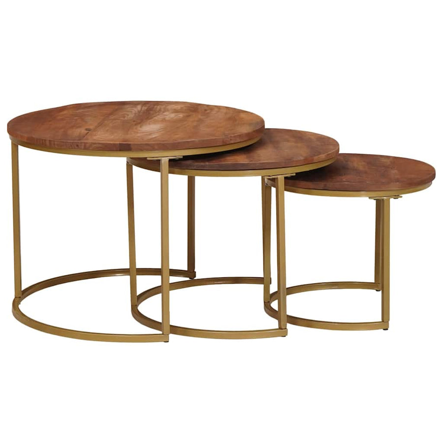 Nest Koffietafels 3 pcs Honingbruin Massief mangohout en staal