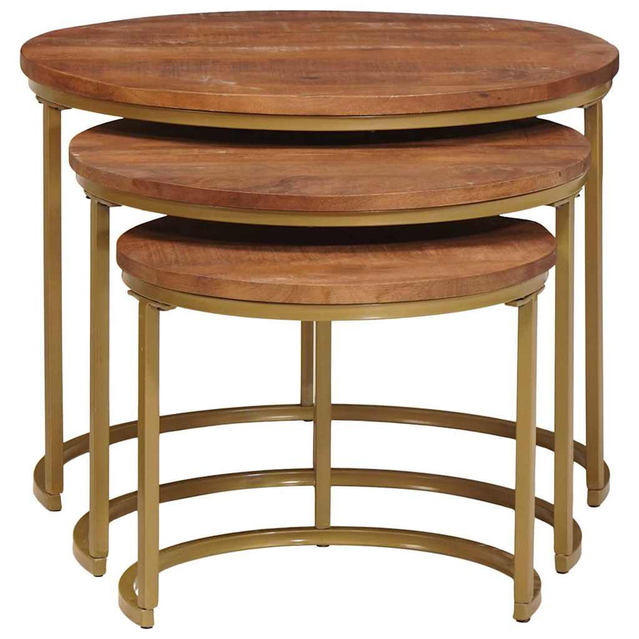 Nest Koffietafels 3 pcs Honingbruin Massief mangohout en staal