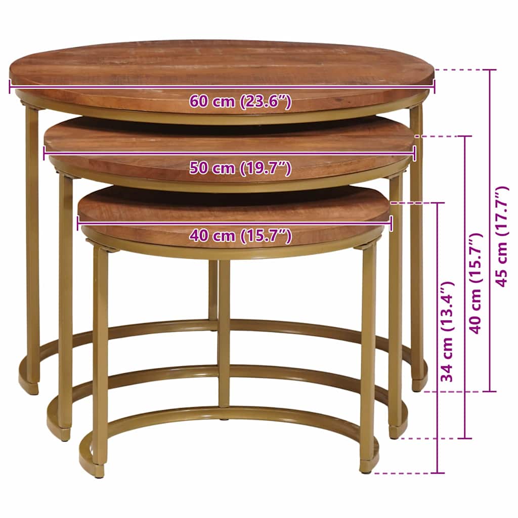 Nest Koffietafels 3 pcs Honingbruin Massief mangohout en staal