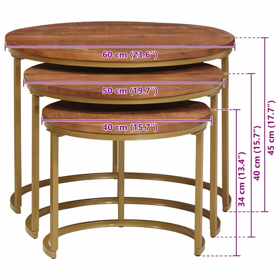 Nest Koffietafels 3 pcs Honingbruin Massief mangohout en staal