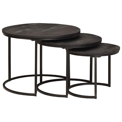 Nest Koffietafels 3 pcs Zwart Massief mangohout en staal