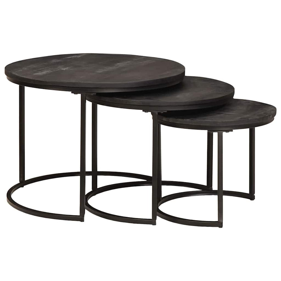 Nest Koffietafels 3 pcs Zwart Massief mangohout en staal