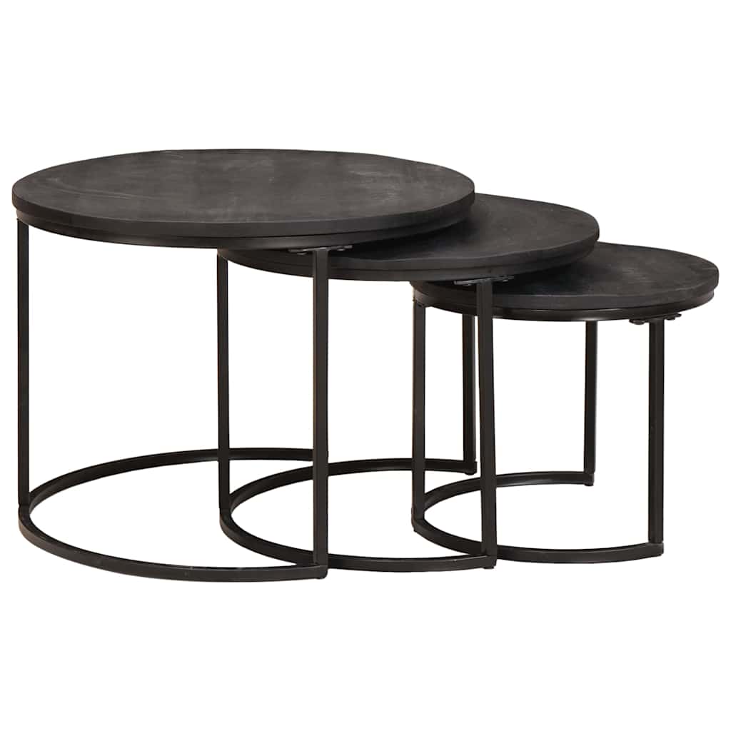 Nest Koffietafels 3 pcs Zwart Massief mangohout en staal