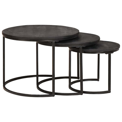 Nest Koffietafels 3 pcs Zwart Massief mangohout en staal