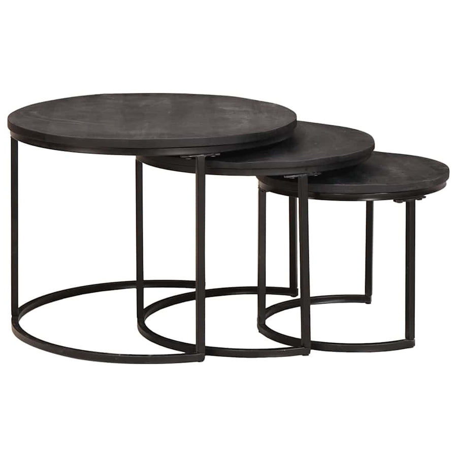 Nest Koffietafels 3 pcs Zwart Massief mangohout en staal