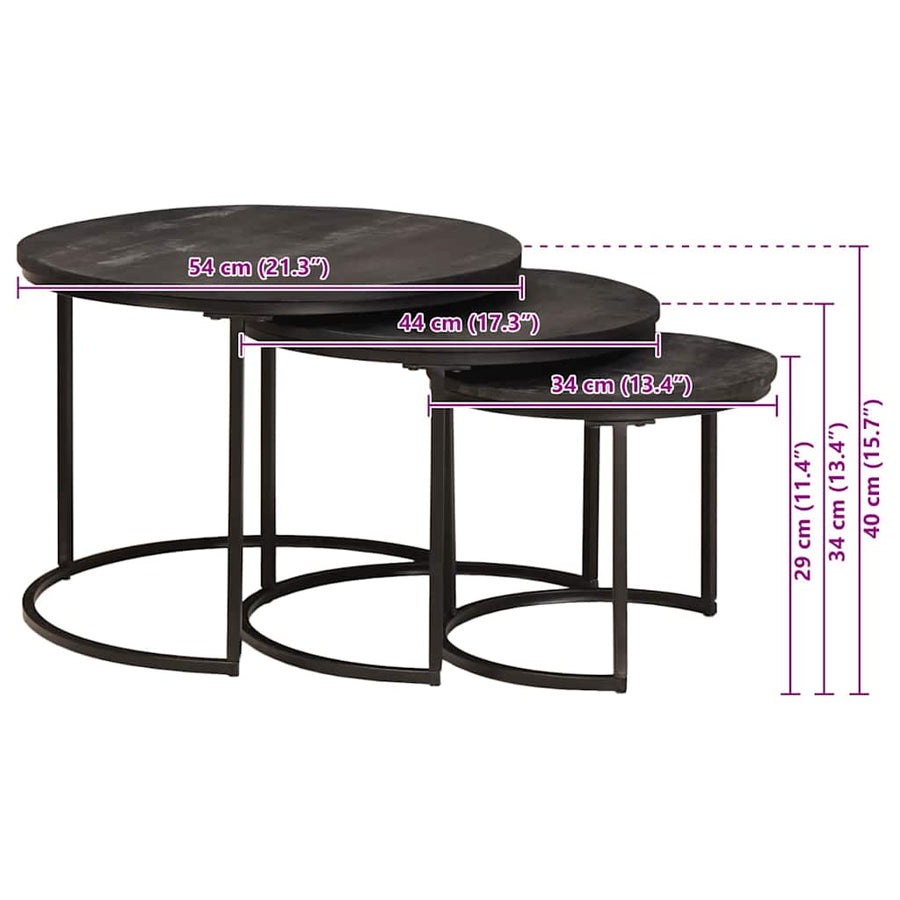 Nest Koffietafels 3 pcs Zwart Massief mangohout en staal