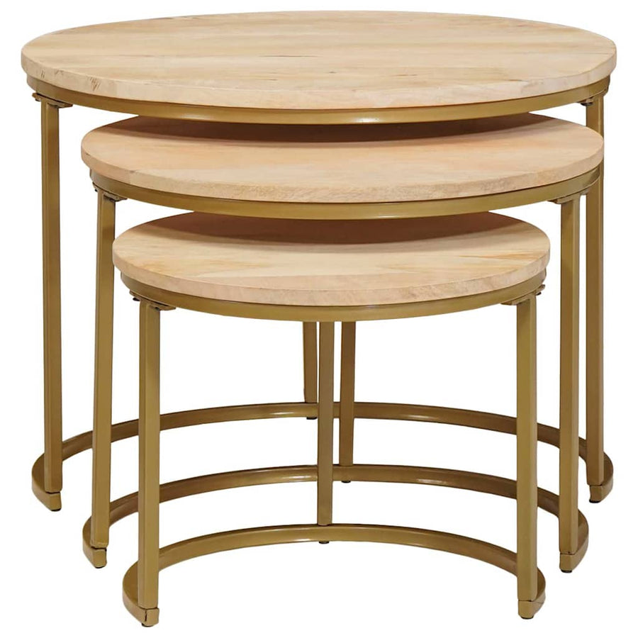 Nest Koffietafels 3 pcs Wit Massief mangohout en staal