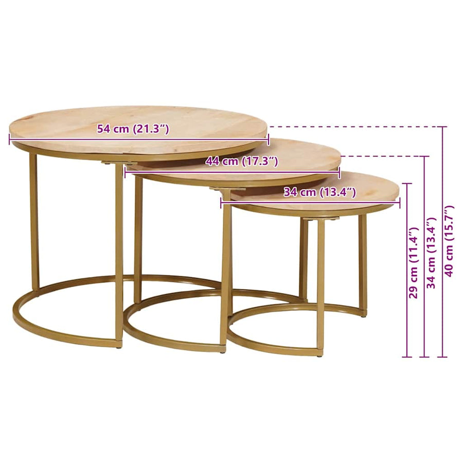 Nest Koffietafels 3 pcs Wit Massief mangohout en staal