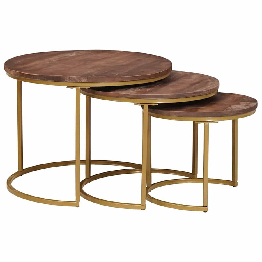 Nest Koffietafels 3 pcs Donkerbruin Massief mangohout en staal