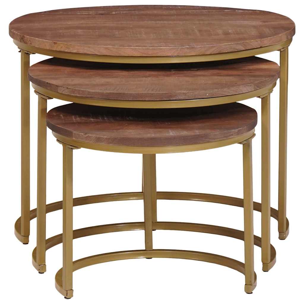 Nest Koffietafels 3 pcs Donkerbruin Massief mangohout en staal