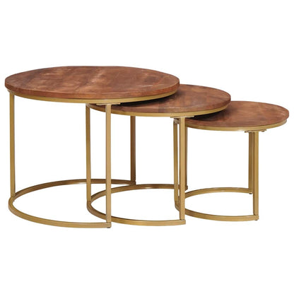 Nest Koffietafels 3 pcs Honingbruin Massief mangohout en staal