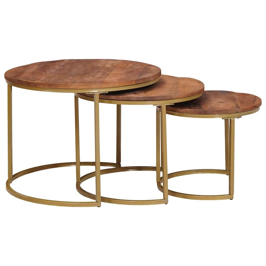 Nest Koffietafels 3 pcs Honingbruin Massief mangohout en staal