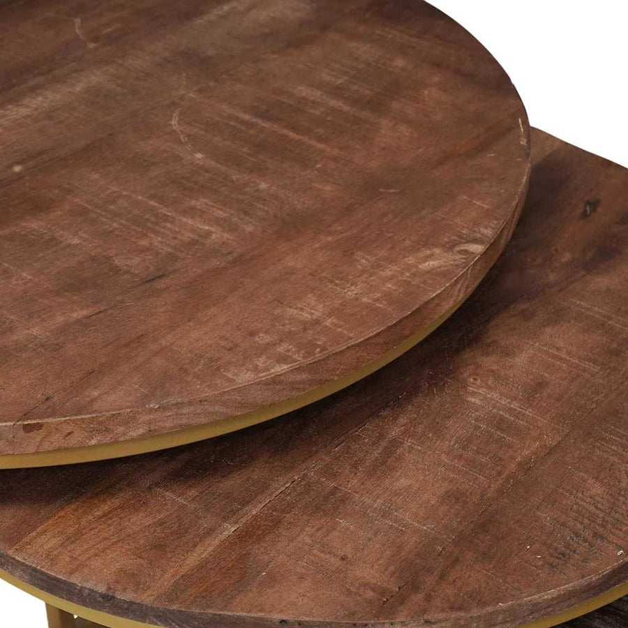 Nest Koffietafels 2 pcs Donkerbruin Massief mangohout en staal