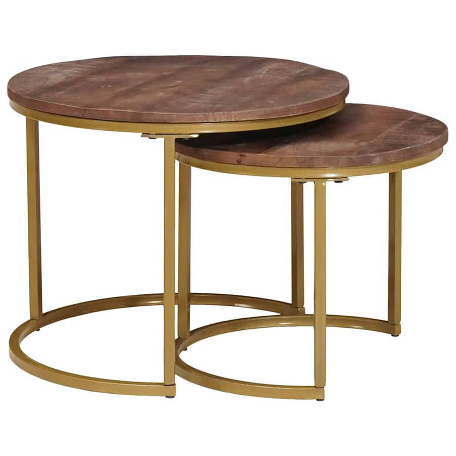 Nest Koffietafels 2 pcs Donkerbruin Massief mangohout en staal