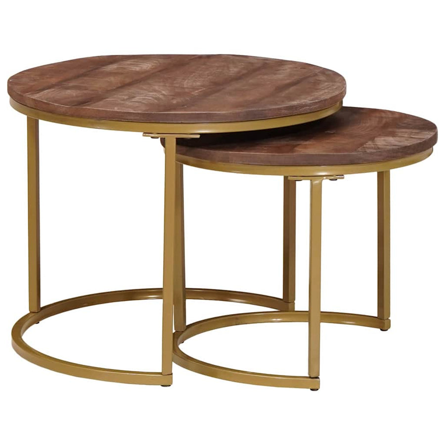 Nest Koffietafels 2 pcs Donkerbruin Massief mangohout en staal