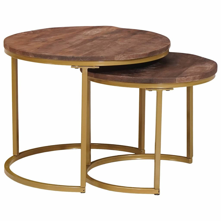 Nest Koffietafels 2 pcs Donkerbruin Massief mangohout en staal