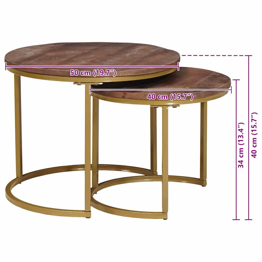 Nest Koffietafels 2 pcs Donkerbruin Massief mangohout en staal