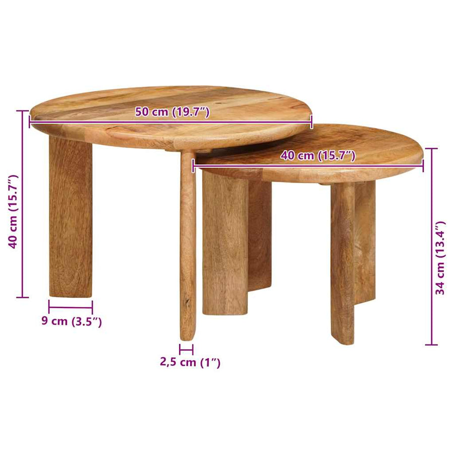 Nesttafels 2 pcs Bruin Massief Mango Hout
