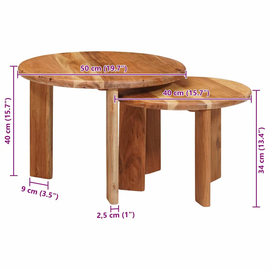 Nesttafels 2 pcs Bruin Massief Acaciahout