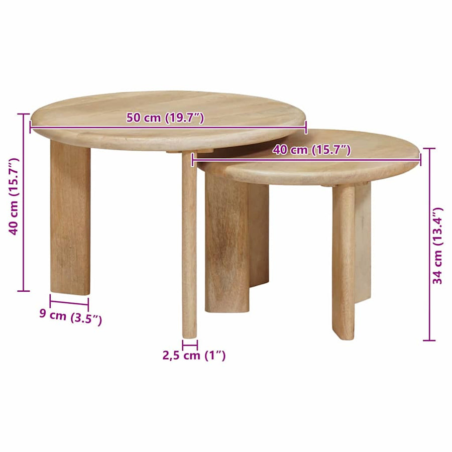 Nesttafels 2 pcs Zwart Massief Mango Hout