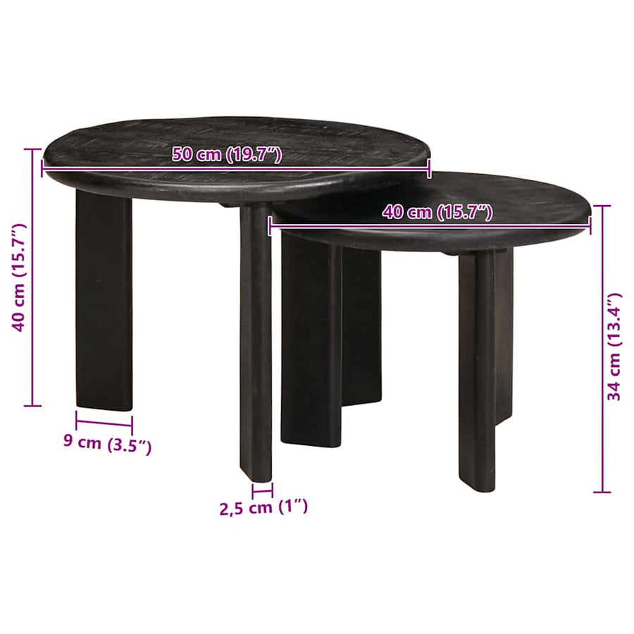 Nesttafels 2 pcs Wit Massief Mango Hout