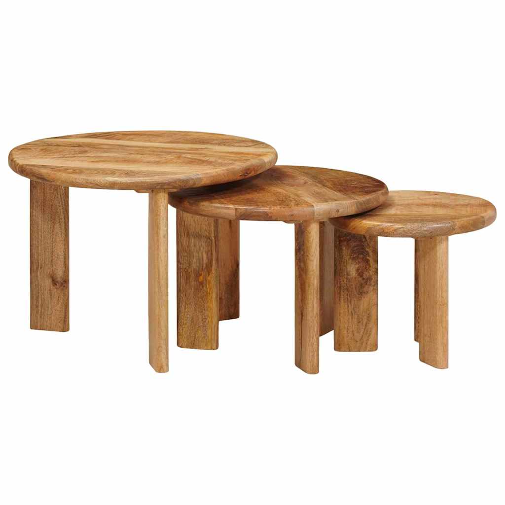 Nesttafels 3 pcs Bruin Massief Mango Hout