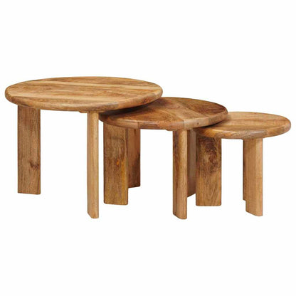 Nesttafels 3 pcs Bruin Massief Mango Hout