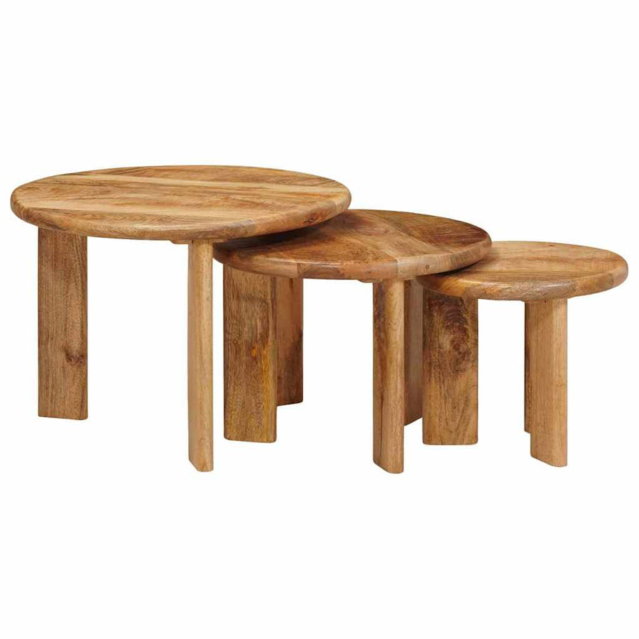 Nesttafels 3 pcs Bruin Massief Mango Hout