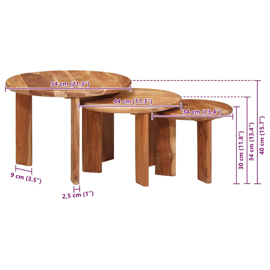 Nesttafels 3 pcs Bruin Massief Acaciahout