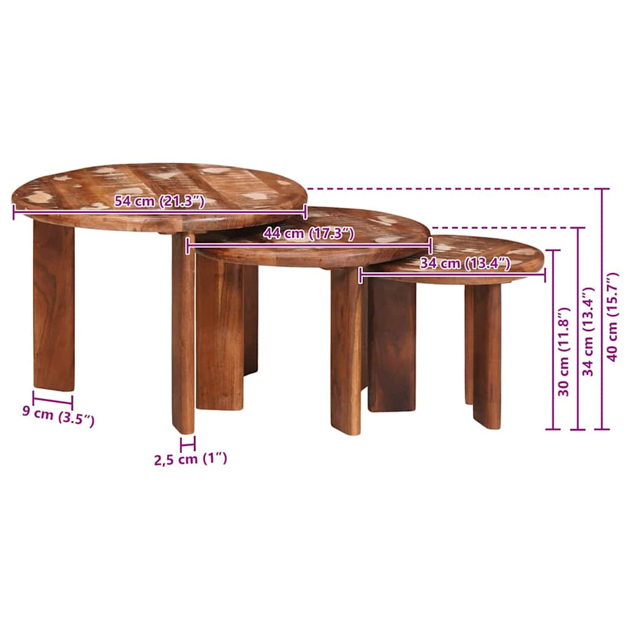 Nesttafels 3 pcs Multikleur Massief gerecycled hout