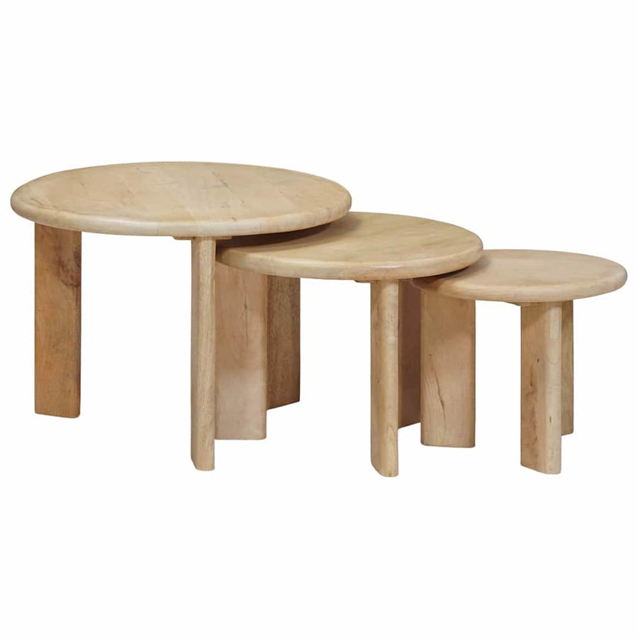 Nesttafels 3 pcs Zwart Massief Mango Hout