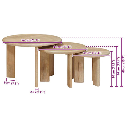 Nesttafels 3 pcs Zwart Massief Mango Hout