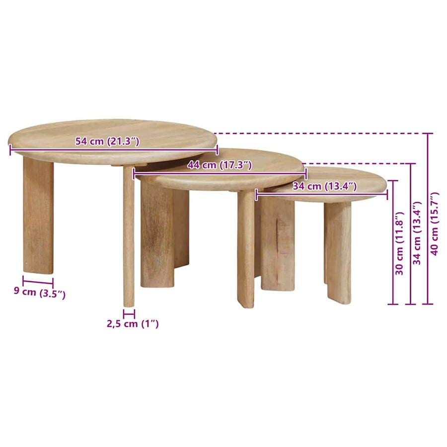 Nesttafels 3 pcs Zwart Massief Mango Hout